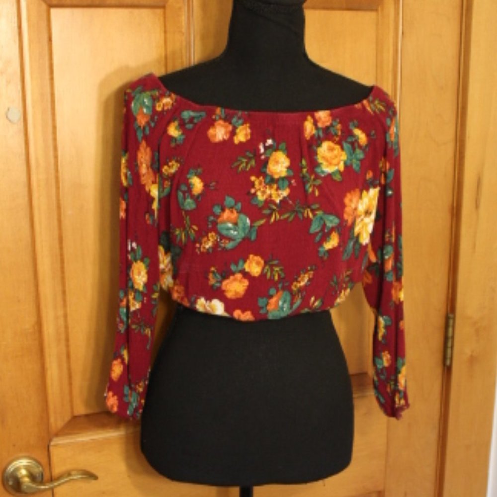 Cropped Rayon Cold-Shoulder Top by Ambiance - Size Small
